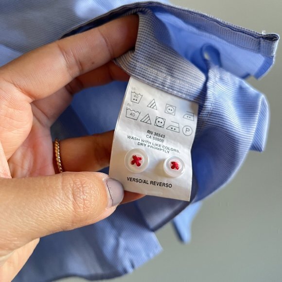 TOMMY HILFIGER SLIM FIT NON IRON STRIPED MENS DRESS SHIRT BUTTON DOWN 16.5 34 35 - Picture 4 of 6